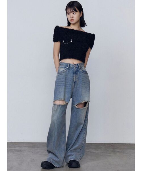エモダジーンズ　　美品！ EMODA エモダ デニム パンツ レディース ワイド ゆったり サイド