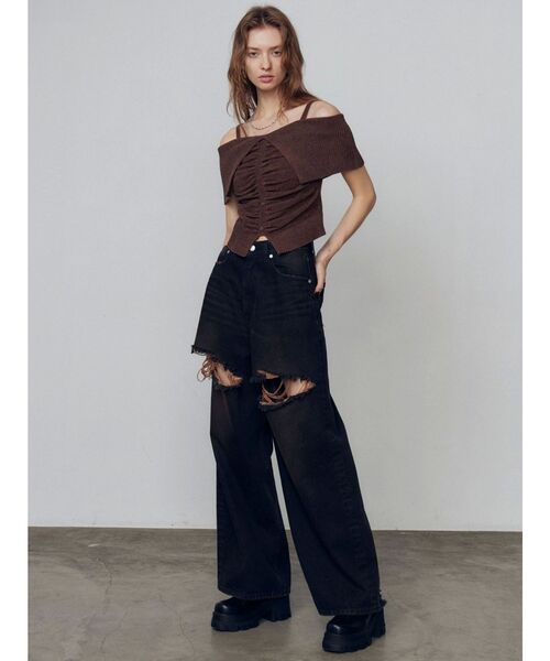 EMODA（エモダ）の「ダブルハイクラッシュジーンズ（デニムパンツ・レディース・ライトブルー/ブラック・SMALL/MEDIUM）」の7枚目の写真