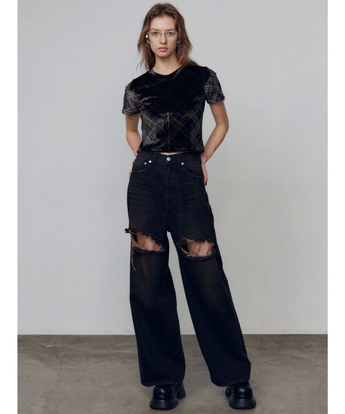 EMODA（エモダ）の「ダブルハイクラッシュジーンズ（デニムパンツ・レディース・ライトブルー/ブラック・SMALL/MEDIUM）」の8枚目の写真