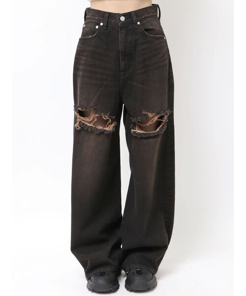 EMODA（エモダ）の「ダブルハイクラッシュジーンズ（デニムパンツ・レディース・ライトブルー/ブラック・SMALL/MEDIUM）」の10枚目の写真