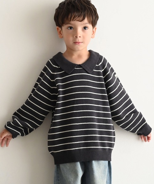 PUPPAPUPO(プッパプーポ)の「衿付き セーター ニット(ニット/セーター・キッズ・チャコール/アイボリー/モカ・90/100/80/110)」の2枚目の写真