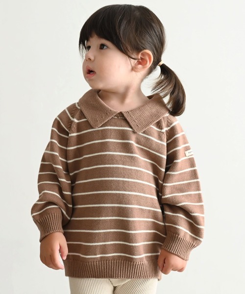 PUPPAPUPO(プッパプーポ)の「衿付き セーター ニット(ニット/セーター・キッズ・チャコール/アイボリー/モカ・90/100/80/110)」の3枚目の写真