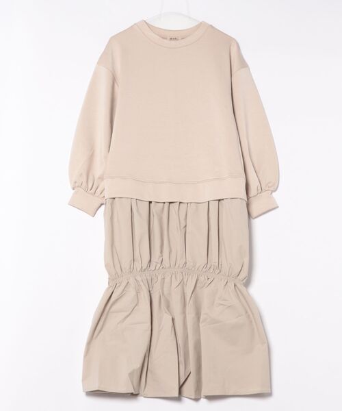 Bab(バブ)の「【Sサイズあり】異素材ドッキングギャザーワンピース(ワンピース・レディース・チャコールグレー/アイボリー/ベージュ・MEDIUM/SMALL)」の10枚目の写真