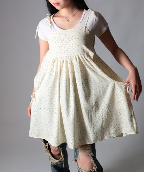 セール】ショルダーリボンギャザーフレアワンピース（ワンピース