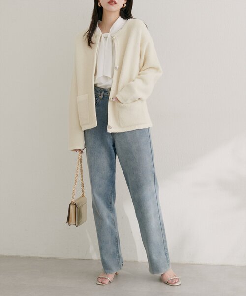 natural couture（ナチュラルクチュール）の「【WEB限定】ふわもっちりニットジャケット（ノーカラージャケット・レディース・オフホワイト/チャコールグレー/ベージュ/ネイビー・FREE）」の11枚目の写真