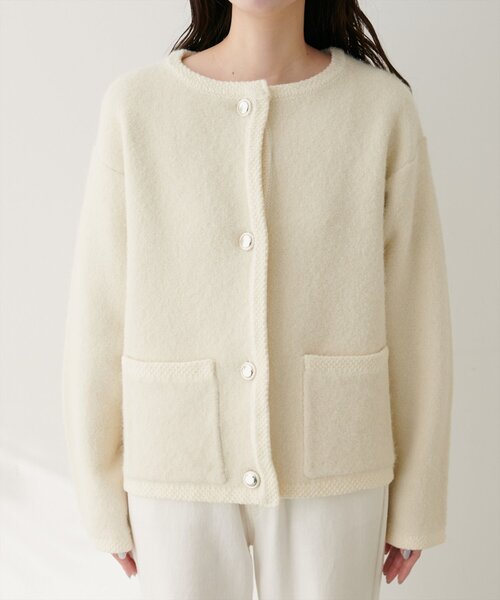 セール】【WEB限定】ふわもっちりニットジャケット（ノーカラー
