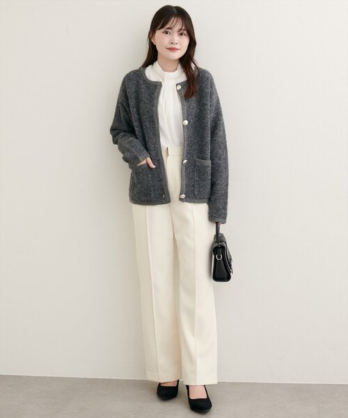 natural couture（ナチュラルクチュール）の「【WEB限定】ふわもっちりニットジャケット（ノーカラージャケット・レディース・オフホワイト/チャコールグレー/ベージュ/ネイビー・FREE）」の16枚目の写真