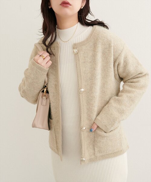 natural couture（ナチュラルクチュール）の「【WEB限定】ふわもっちりニットジャケット（ノーカラージャケット・レディース・オフホワイト/チャコールグレー/ベージュ/ネイビー・FREE）」の20枚目の写真