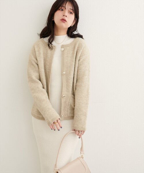 natural couture（ナチュラルクチュール）の「【WEB限定】ふわもっちりニットジャケット（ノーカラージャケット・レディース・オフホワイト/チャコールグレー/ベージュ/ネイビー・FREE）」の21枚目の写真