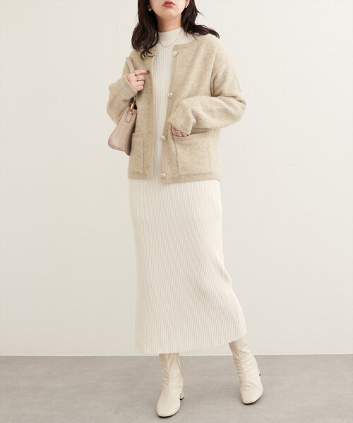 natural couture（ナチュラルクチュール）の「【WEB限定】ふわもっちりニットジャケット（ノーカラージャケット・レディース・オフホワイト/チャコールグレー/ベージュ/ネイビー・FREE）」の22枚目の写真