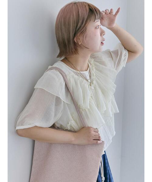 ehka sopo(エヘカソポ)の「シアーフリルブラウス(シャツ/ブラウス・レディース・キナリ/ピンク/グレー/ブラック・F)」の2枚目の写真