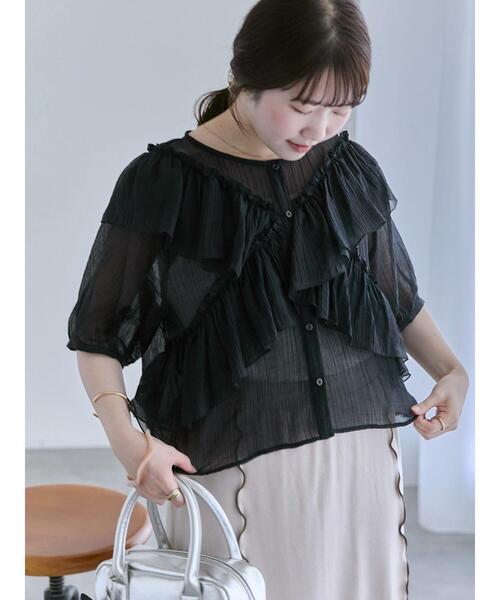 ehka sopo(エヘカソポ)の「シアーフリルブラウス(シャツ/ブラウス・レディース・キナリ/ピンク/グレー/ブラック・F)」の3枚目の写真