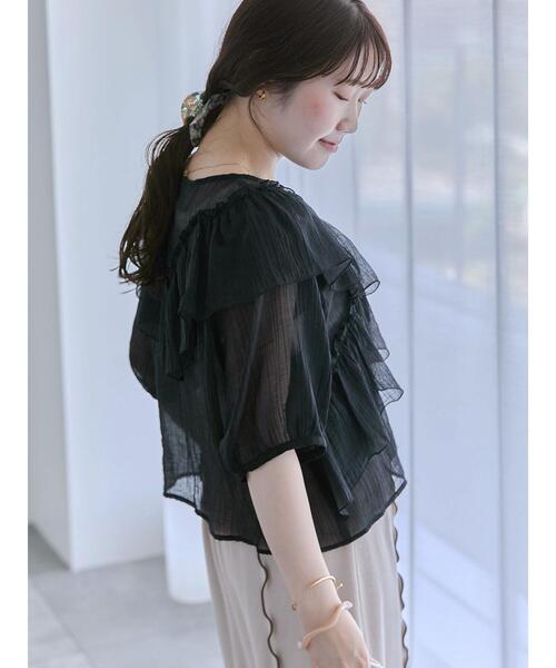 ehka sopo(エヘカソポ)の「シアーフリルブラウス(シャツ/ブラウス・レディース・キナリ/ピンク/グレー/ブラック・F)」の9枚目の写真