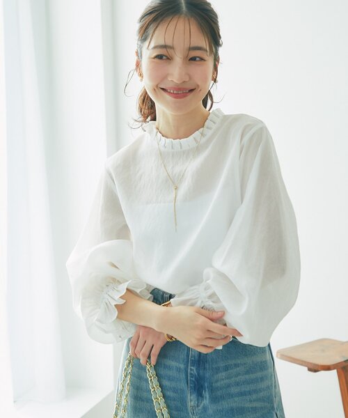 セール】【お上品映え】キャンディスリーブセミシアーブラウス（シャツ