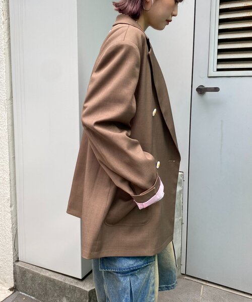 HELLO.SANFRANCISCO（ハローサンフランシスコ）の「【HELLO.SANFRANCISCO/ハローサンフランシスコ】ネーム刺繍マーガレット釦ビッグジャケット（テーラードジャケット・レディース・グレー/ピンク/ブラウン・ONE SIZE）」の7枚目の写真