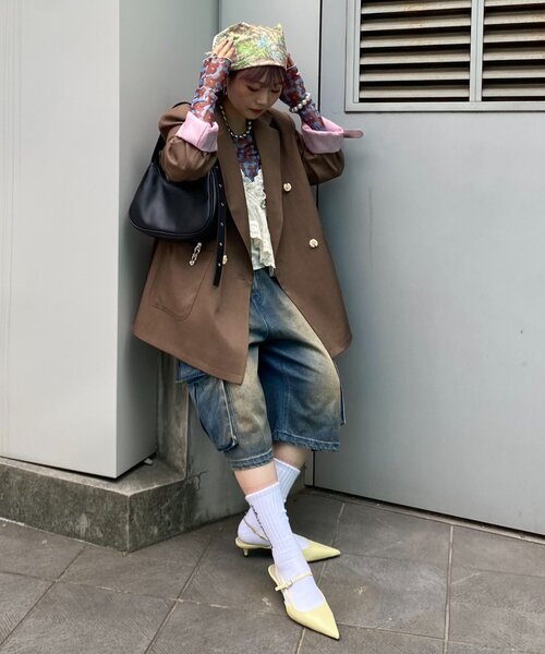 HELLO.SANFRANCISCO（ハローサンフランシスコ）の「【HELLO.SANFRANCISCO/ハローサンフランシスコ】ネーム刺繍マーガレット釦ビッグジャケット（テーラードジャケット・レディース・グレー/ピンク/ブラウン・ONE SIZE）」の10枚目の写真