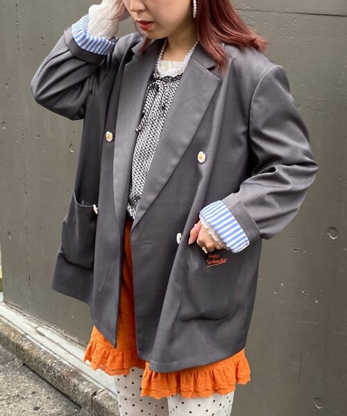 HELLO.SANFRANCISCO（ハローサンフランシスコ）の「【HELLO.SANFRANCISCO/ハローサンフランシスコ】ネーム刺繍マーガレット釦ビッグジャケット（テーラードジャケット・レディース・グレー/ピンク/ブラウン・ONE SIZE）」の12枚目の写真