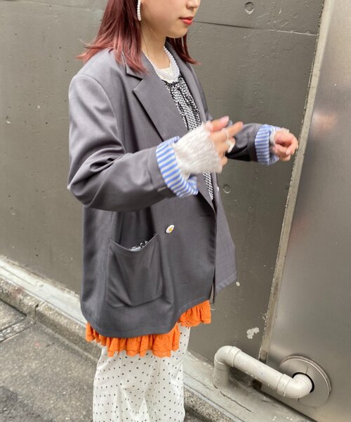 HELLO.SANFRANCISCO（ハローサンフランシスコ）の「【HELLO.SANFRANCISCO/ハローサンフランシスコ】ネーム刺繍マーガレット釦ビッグジャケット（テーラードジャケット・レディース・グレー/ピンク/ブラウン・ONE SIZE）」の14枚目の写真