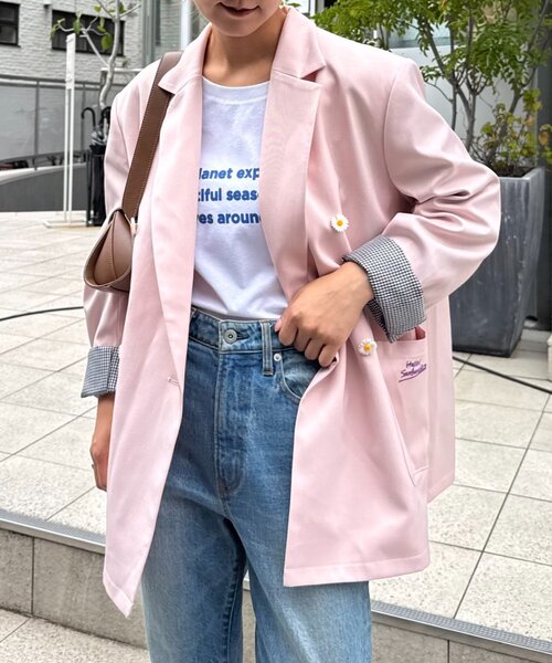 HELLO.SANFRANCISCO（ハローサンフランシスコ）の「【HELLO.SANFRANCISCO/ハローサンフランシスコ】ネーム刺繍マーガレット釦ビッグジャケット（テーラードジャケット・レディース・グレー/ピンク/ブラウン・ONE SIZE）」の18枚目の写真