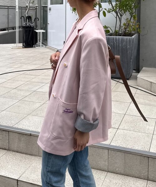 HELLO.SANFRANCISCO（ハローサンフランシスコ）の「【HELLO.SANFRANCISCO/ハローサンフランシスコ】ネーム刺繍マーガレット釦ビッグジャケット（テーラードジャケット・レディース・グレー/ピンク/ブラウン・ONE SIZE）」の19枚目の写真