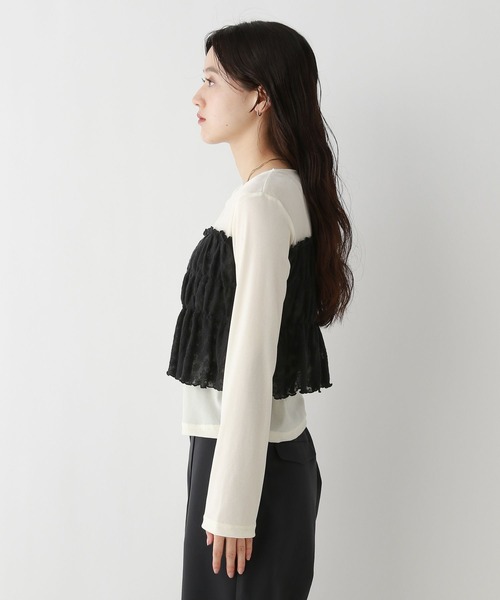 RAGEBLUE（レイジブルー）の「レースビスチェドッキングベロアプルオーバー（Tシャツ/カットソー・レディース・ホワイト×ブラック/ブラック×グレー・FREE）」の10枚目の写真