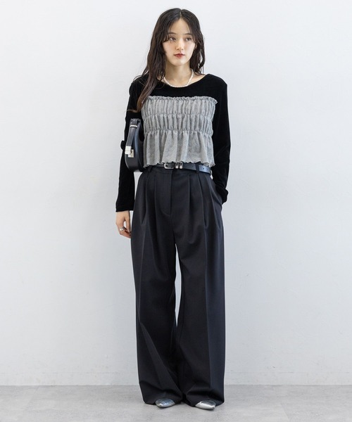 RAGEBLUE（レイジブルー）の「レースビスチェドッキングベロアプルオーバー（Tシャツ/カットソー・レディース・ホワイト×ブラック/ブラック×グレー・FREE）」の6枚目の写真