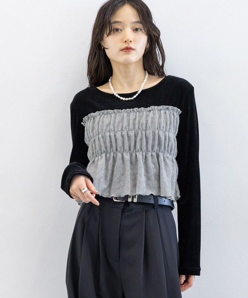 RAGEBLUE（レイジブルー）の「レースビスチェドッキングベロアプルオーバー（Tシャツ/カットソー・レディース・ホワイト×ブラック/ブラック×グレー・FREE）」の8枚目の写真