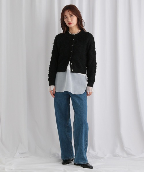 mysty woman（ミスティウーマン）の「シアーキリカエロンT 594039（Tシャツ/カットソー・レディース・ブラック/ホワイト/ライトグリーン・FREE）」の4枚目の写真