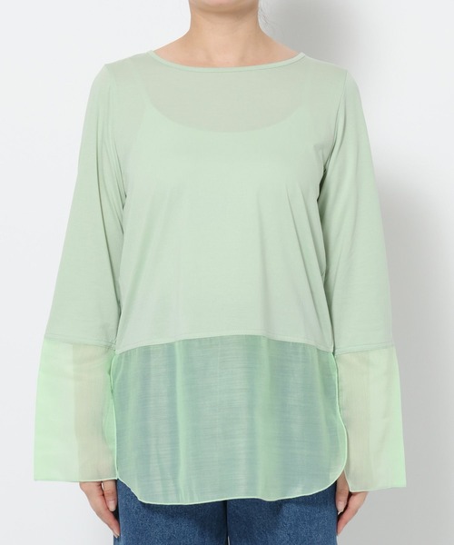 mysty woman（ミスティウーマン）の「シアーキリカエロンT 594039（Tシャツ/カットソー・レディース・ブラック/ホワイト/ライトグリーン・FREE）」の7枚目の写真