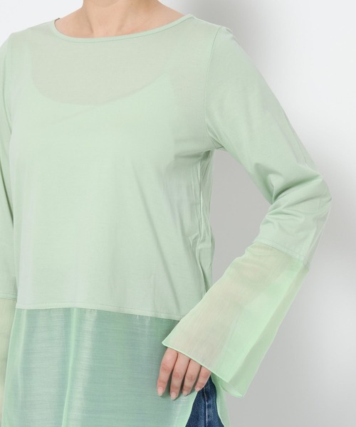 mysty woman（ミスティウーマン）の「シアーキリカエロンT 594039（Tシャツ/カットソー・レディース・ブラック/ホワイト/ライトグリーン・FREE）」の11枚目の写真