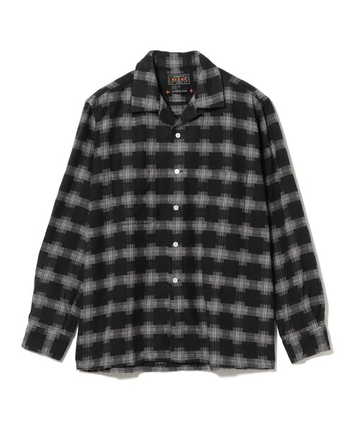 BEAMS PLUS（ビームスプラス）の「ブラッシュド サテン チェック オープンカラー シャツ（シャツ/ブラウス・メンズ・ブラック/レッド・S/M/L/XL）」の14枚目の写真