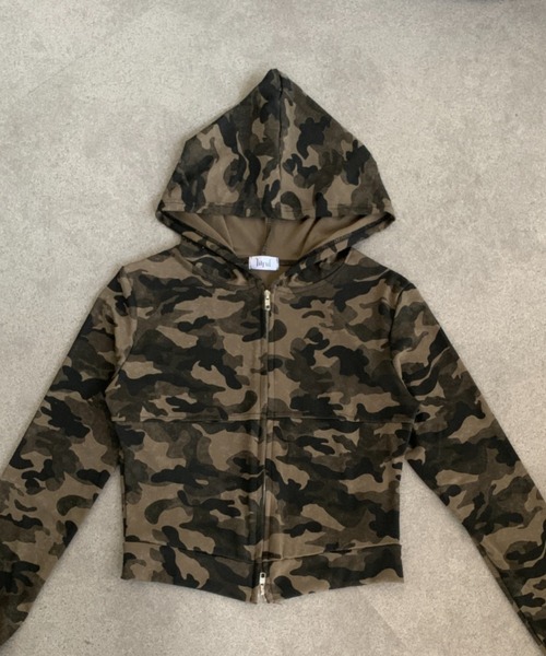 セール】【25年秋冬新作】迷彩柄 ショート丈ダブルジップパーカー