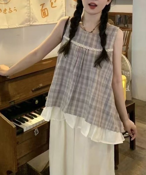 gossip！ロサンゼルス（ゴシップロサンゼルス）の「チェックパターン ノースリーブフレアトップス（キャミソール・レディース・チェック・S/M）」の9枚目の写真