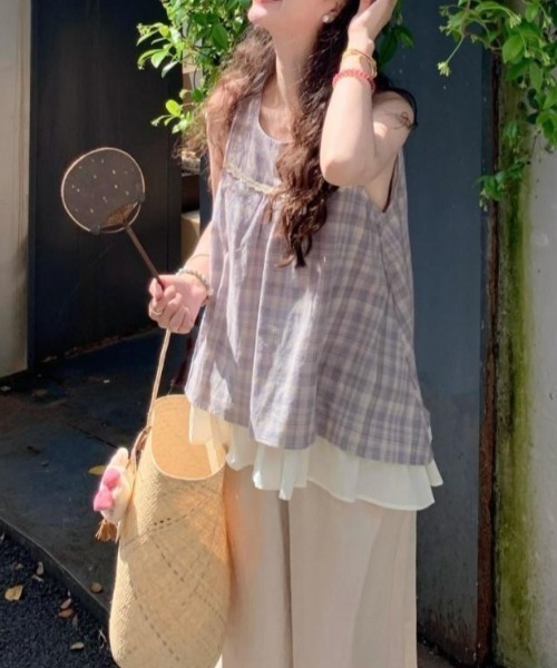 gossip！ロサンゼルス（ゴシップロサンゼルス）の「チェックパターン ノースリーブフレアトップス（キャミソール・レディース・チェック・S/M）」の14枚目の写真