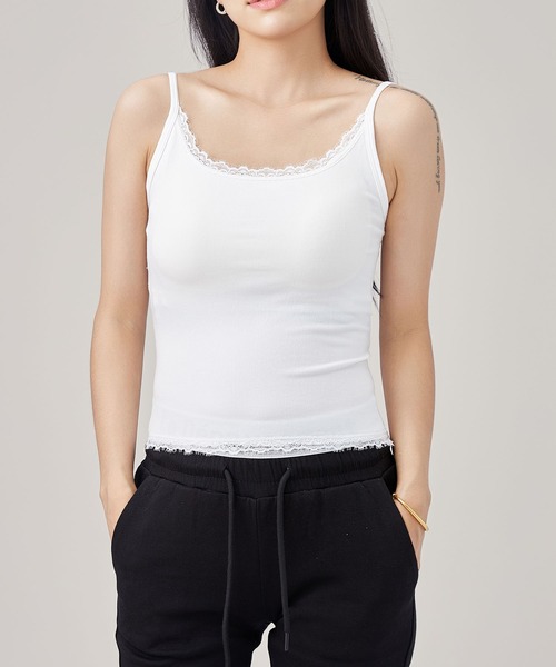 ホワイト レース付き キャミソール セール】配レース バッククロス カップ付き キャミソール インナー