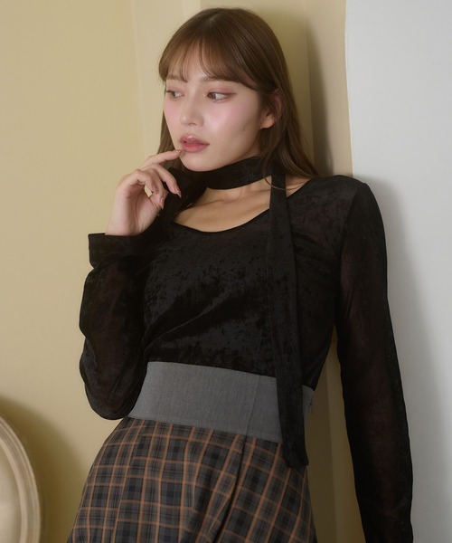 セール】sheer velor choker tops / シアーベロアチョーカートップス