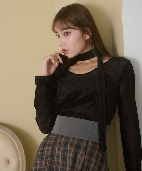 vintage usa製 チョーカー トップス オフショルダー ベロア dazzlin