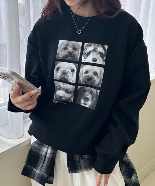 MYMOOD.（マイムード）の「Dogフォトスウェット 犬アニマルフォトオーバースウェット（スウェット・レディース・ブラック/グレー/ブラウン/ライトグレー・FREE）」の14枚目の写真