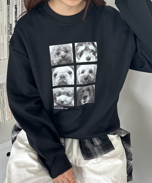 MYMOOD.（マイムード）の「Dogフォトスウェット 犬アニマルフォトオーバースウェット（スウェット・レディース・ブラック/グレー/ブラウン/ライトグレー・FREE）」の5枚目の写真
