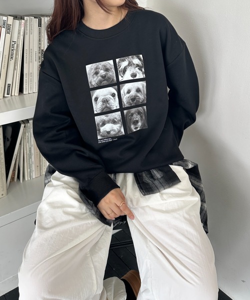 MYMOOD.（マイムード）の「Dogフォトスウェット 犬アニマルフォトオーバースウェット（スウェット・レディース・ブラック/グレー/ブラウン/ライトグレー・FREE）」の7枚目の写真