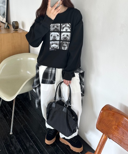 MYMOOD.（マイムード）の「Dogフォトスウェット 犬アニマルフォトオーバースウェット（スウェット・レディース・ブラック/グレー/ブラウン/ライトグレー・FREE）」の8枚目の写真