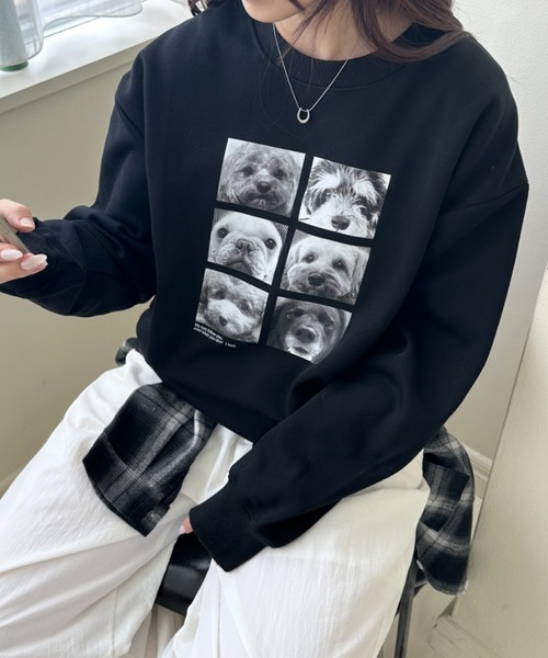 MYMOOD.（マイムード）の「Dogフォトスウェット 犬アニマルフォトオーバースウェット（スウェット・レディース・ブラック/グレー/ブラウン/ライトグレー・FREE）」の13枚目の写真