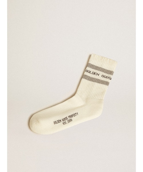 ソックス（ホワイト） ユーズドディテール＆ストライプ（グレー）