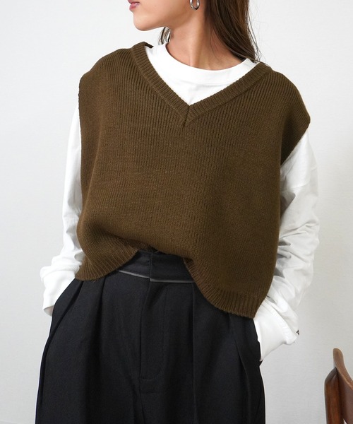 gossara（ゴサラ）の「バルキーニットベスト（ベスト・レディース・モカ/グレー/ベージュ・FREE）」の3枚目の写真