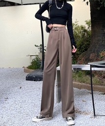 ウエストボタンデザインタックパンツ