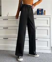 ウエストボタンデザインタックパンツ