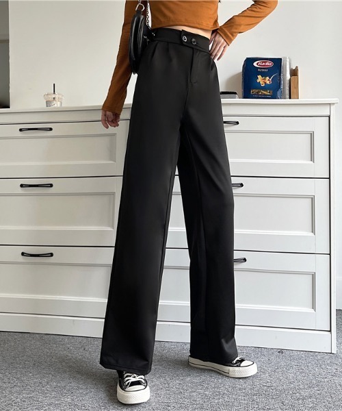 cammie(キャミー)の「ウエストボタンデザインタックパンツ(スラックス・レディース・ブラック/ブラウン・L/M)」の2枚目の写真