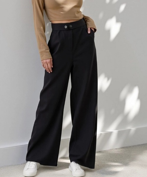 cammie(キャミー)の「ウエストボタンデザインタックパンツ(スラックス・レディース・ブラック/ブラウン・L/M)」の3枚目の写真