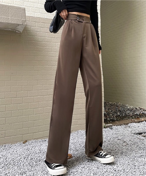 cammie(キャミー)の「ウエストボタンデザインタックパンツ(スラックス・レディース・ブラック/ブラウン・L/M)」の8枚目の写真