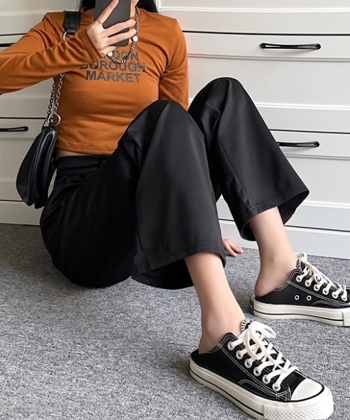 cammie(キャミー)の「ウエストボタンデザインタックパンツ(スラックス・レディース・ブラック/ブラウン・L/M)」の6枚目の写真